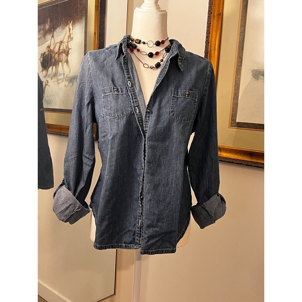 Vintage LEI denim button down shirt studded collar, Fits S-M  Adult, Junior XL